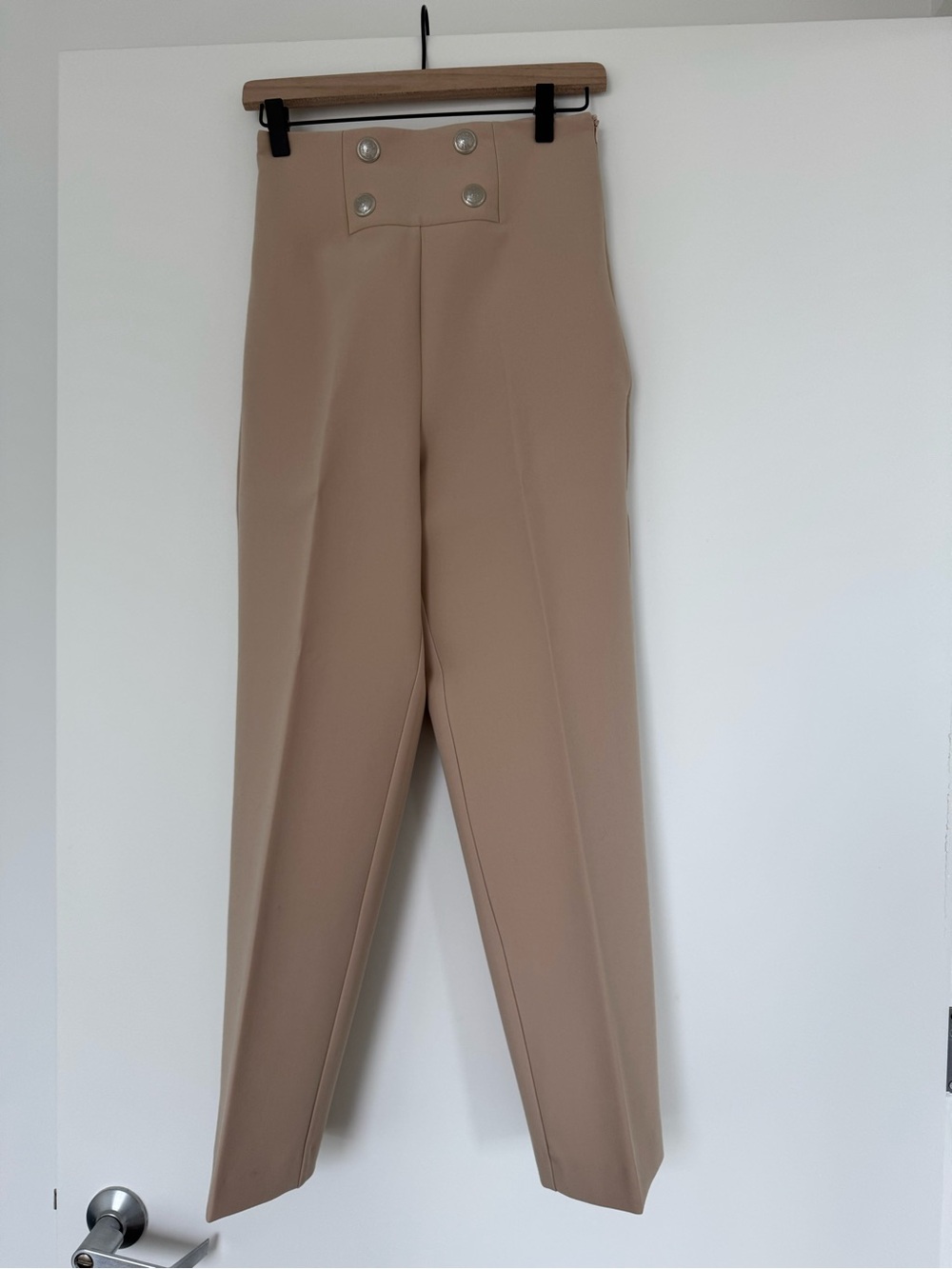 Zara Beige High-Waist Chinos with Button Panel